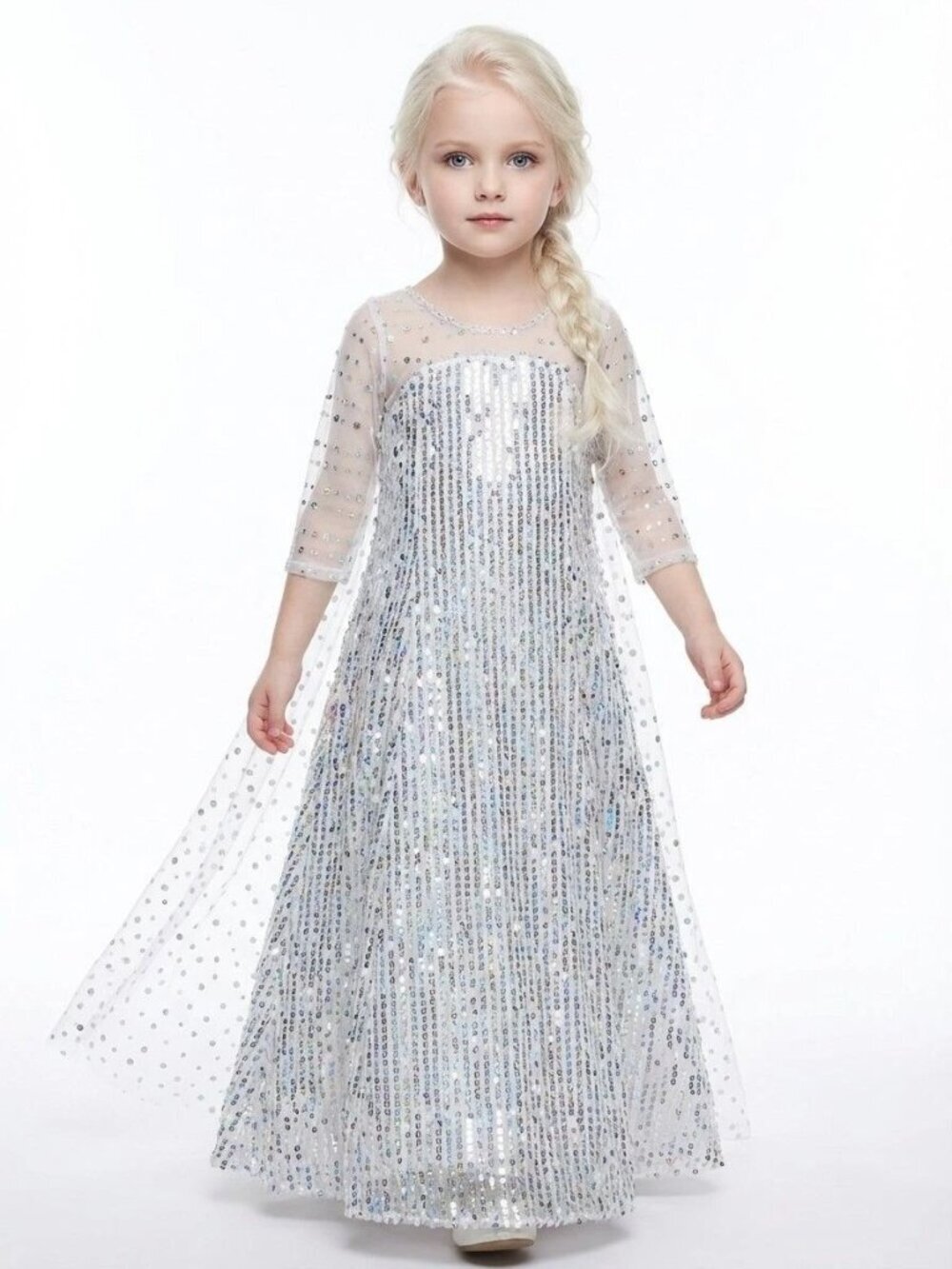 Elsa Princess Costume Dress Silver Sequin Cape Birthday Party Costume (Size 4)